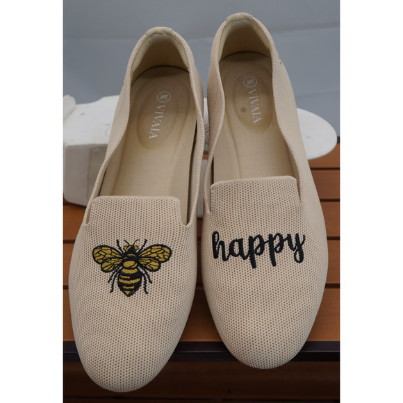 Vivaia Shoes - Vivaia, Round-Toe Embroidered Loafers (Audrey) - cream ivory-bee happy. Sz 39.5
